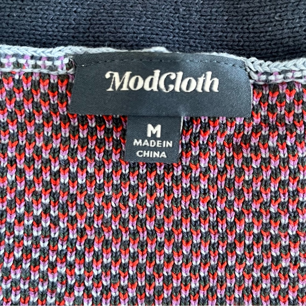 ModCloth Ladybug Print Cardigan Sweater Medium Blue Short Sleeve Cute Retro - Picture 6 of 10